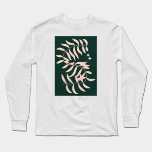 Botanical Plant, Palm Leaf, Earth Tones, Boho, Forest Green Long Sleeve T-Shirt